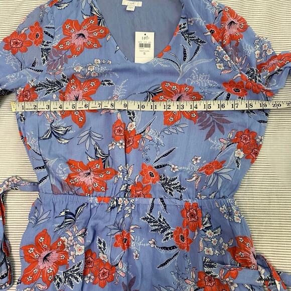 J. Jill Tropical Floral Midi lavender V Neck Dress small Vacation Asymmetric - Picture 9 of 10